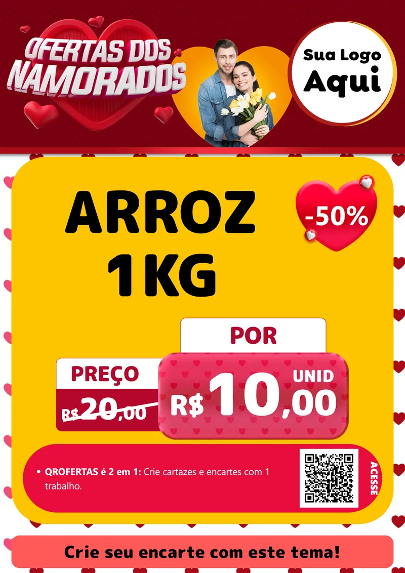 Modelo de Cartaz para Cartaz A4 Vertical com o tema Ofertas Dos Namorados para Supermercado