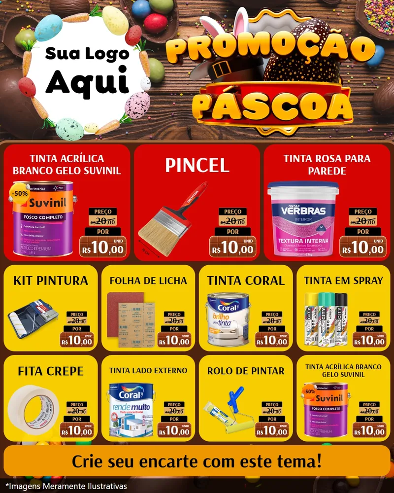 Modelo de Rede Social para Feed Instagram com o tema Promoção Páscoa para Tintas e Ferramentas