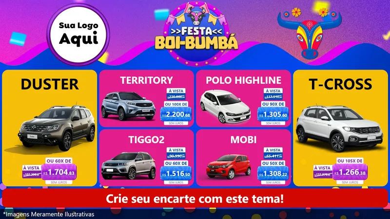 Modelo de TV para TV Horizontal com o tema Festa Boi-Bumbá para Concessionaria de Carros