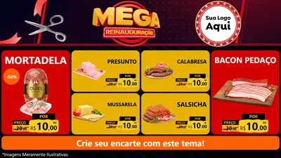 Modelo de TV para TV Horizontal com o tema Mega Reinauguração para Frios e Laticínios