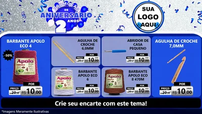 Modelo de TV para TV Horizontal com o tema Promoção de Aniversário - 2 Anos para Armarinho e Aviamentos