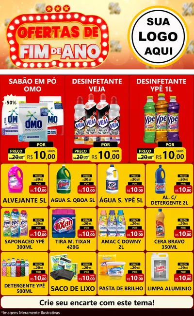Modelo de Encarte para Encarte Grande com o tema Ofertas de Fim de Ano para Produtos de Limpeza