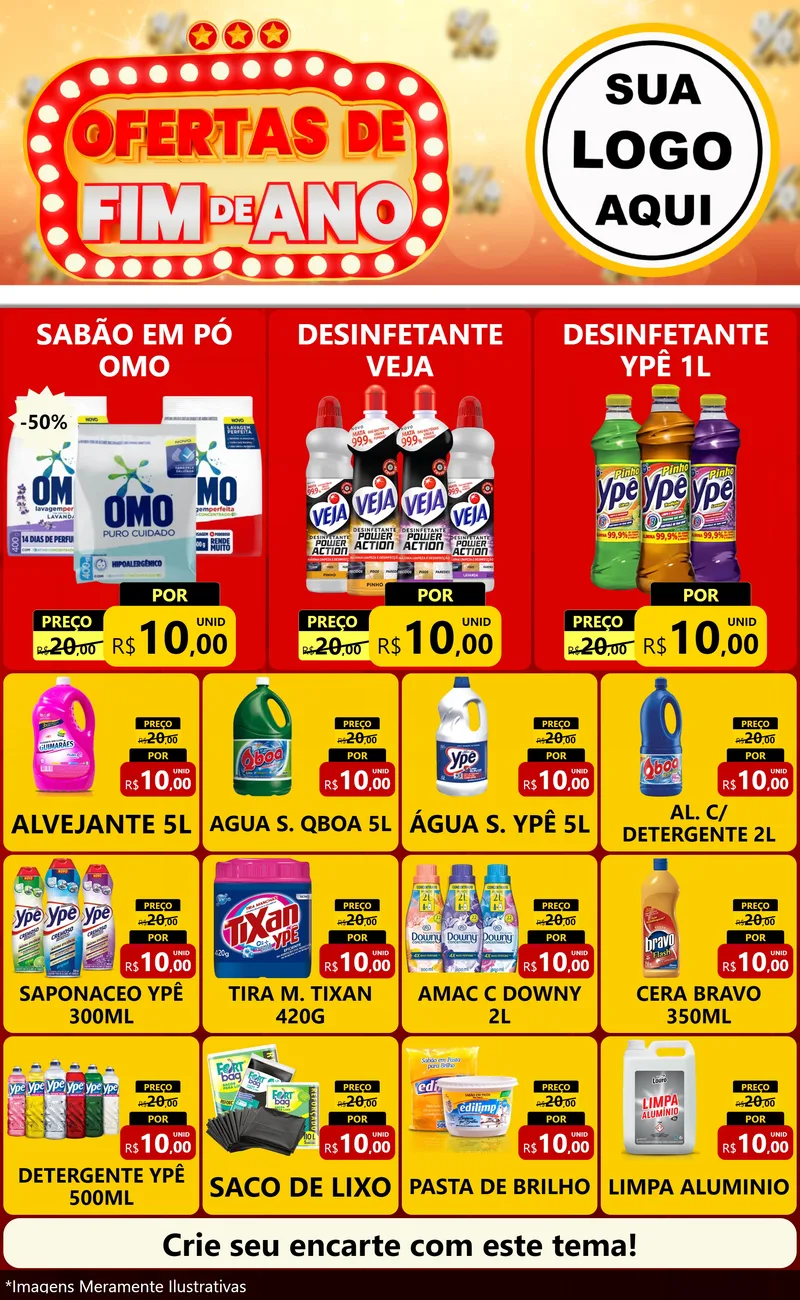 Modelo de Encarte para Encarte Grande com o tema Ofertas de Fim de Ano para Produtos de Limpeza