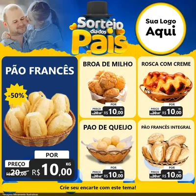 Modelo de Rede Social para Feed Facebook com o tema Sorteio Dia Dos Pais para Padaria