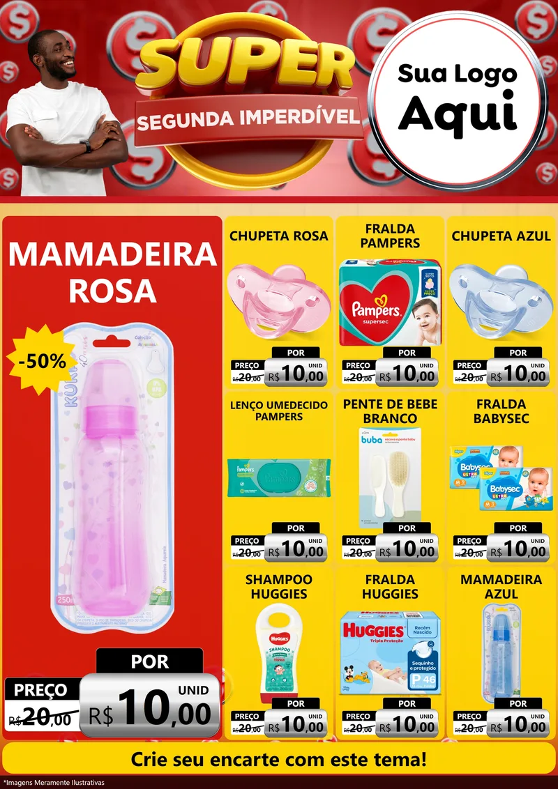 Modelo de Encarte para Encarte A4 Vertical com o tema Super Segunda Imperdível para Bebês