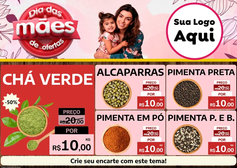 Modelo de Encarte para Encarte A4 Horizontal com o tema Dia Das Mães De Ofertas para Produtos Naturais
