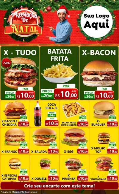 Modelo de Encarte para Encarte Grande com o tema Promoção de Natal para Hamburgueria