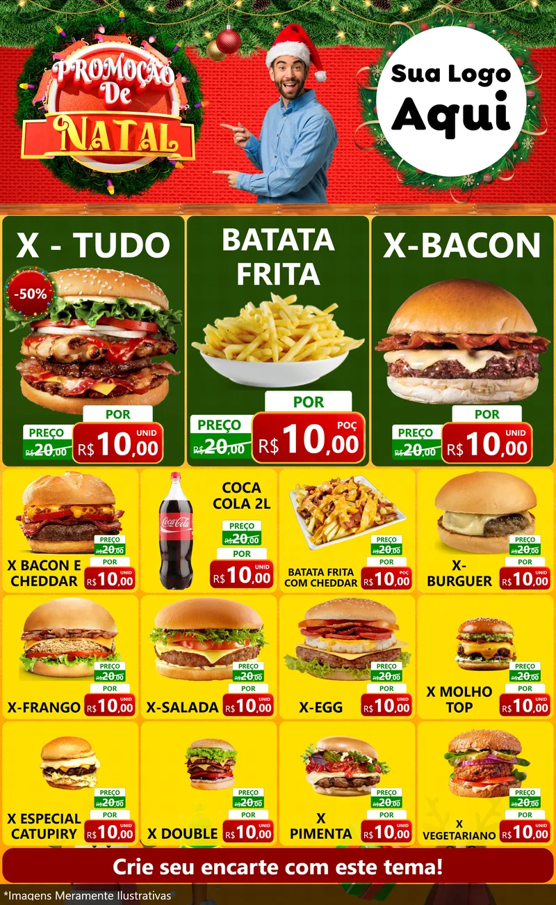Modelo de Encarte para Encarte Grande com o tema Promoção de Natal para Hamburgueria