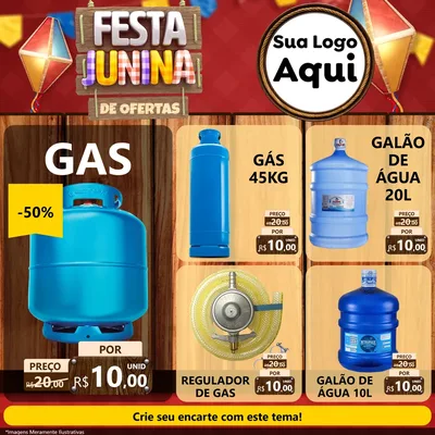 Modelo de Rede Social para Feed Facebook com o tema Festa Junina de Ofertas para Água e gás