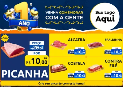 Modelo de Encarte para Encarte A4 Horizontal com o tema Um Ano de Aniversário para Açougue