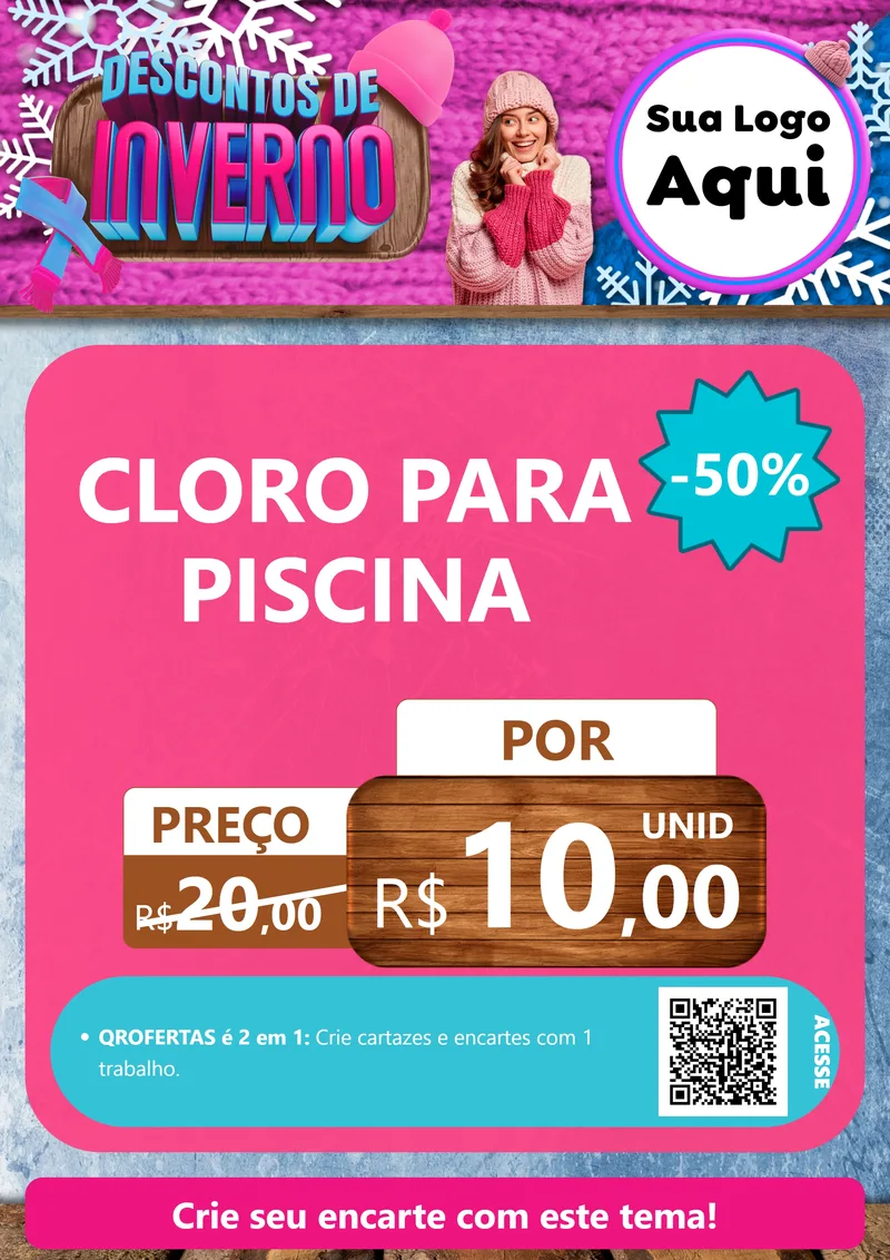 Modelo de Cartaz para Cartaz A4 Vertical com o tema Descontos de Inverno para Produtos para Piscina