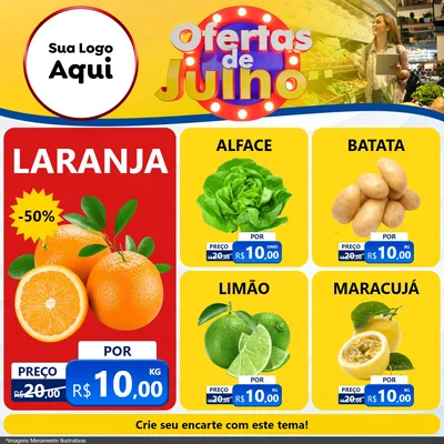 Modelo de Rede Social para Feed Facebook com o tema Ofertas de Julho para Hortifrúti