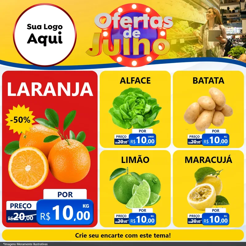Modelo de Rede Social para Feed Facebook com o tema Ofertas de Julho para Hortifrúti