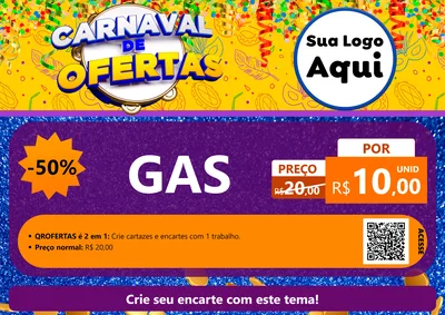 Modelo de Cartaz para Cartaz A4 Horizontal com o tema Carnaval de Ofertas para Água e gás