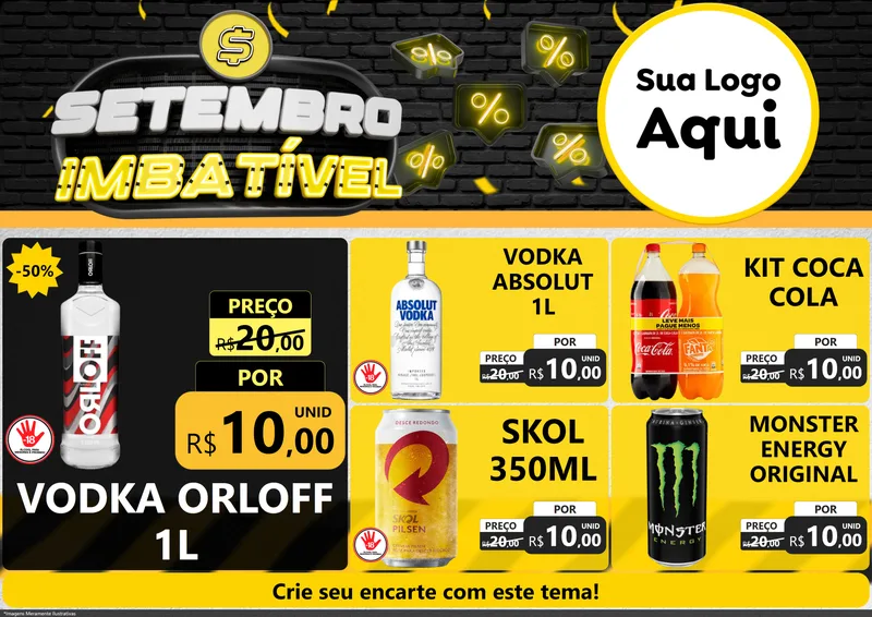 Modelo de Encarte para Encarte A4 Horizontal com o tema Setembro Imbatível para Distribuidora de bebidas