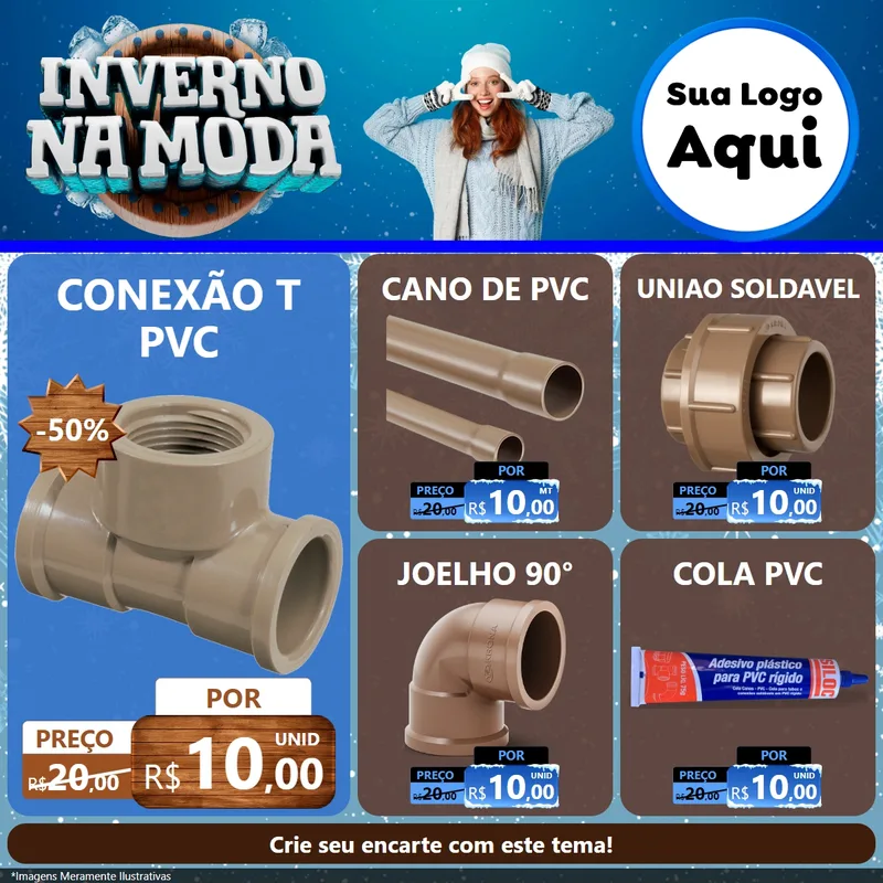 Modelo de Rede Social para Feed Facebook com o tema Inverno na Moda para Tubos e conexões