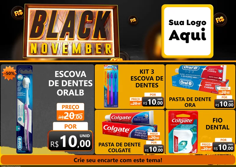 Modelo de Encarte para Encarte A4 Horizontal com o tema Black November para Higiene Pessoal