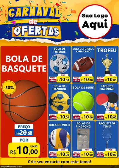Modelo de Encarte para Encarte A4 Vertical com o tema Carnaval de Ofertas para Artigos Esportivos