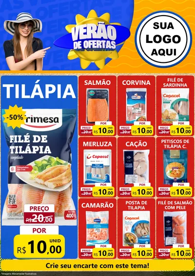 Modelo de Encarte para Encarte A4 Vertical com o tema Verão de Ofertas para Peixaria
