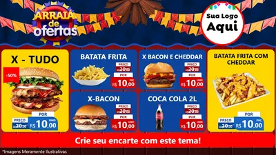 Modelo de TV para TV Horizontal com o tema Arraiá de Ofertas para Hamburgueria
