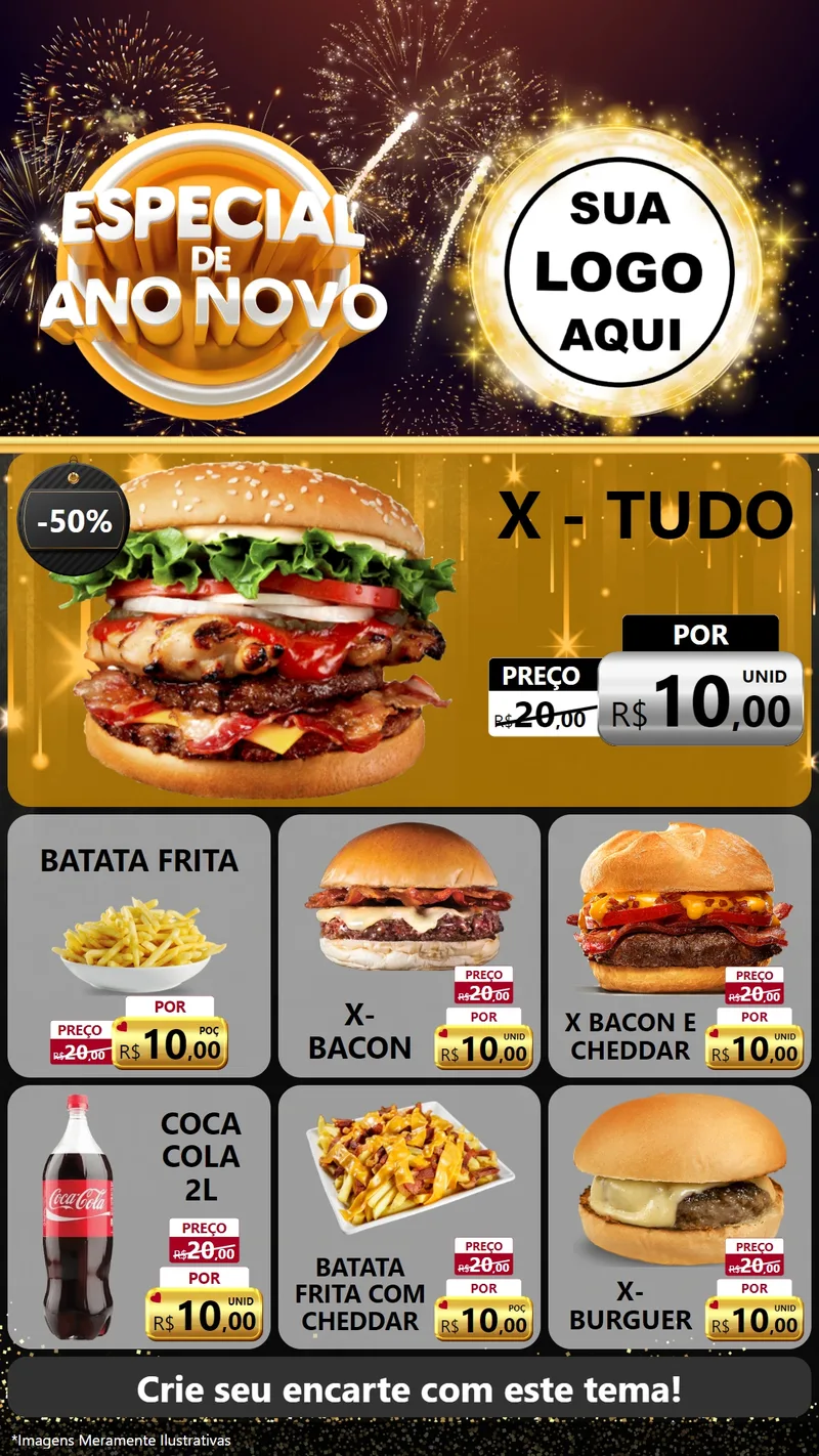 Modelo de Rede Social para Stories com o tema Especial de Ano Novo para Hamburgueria