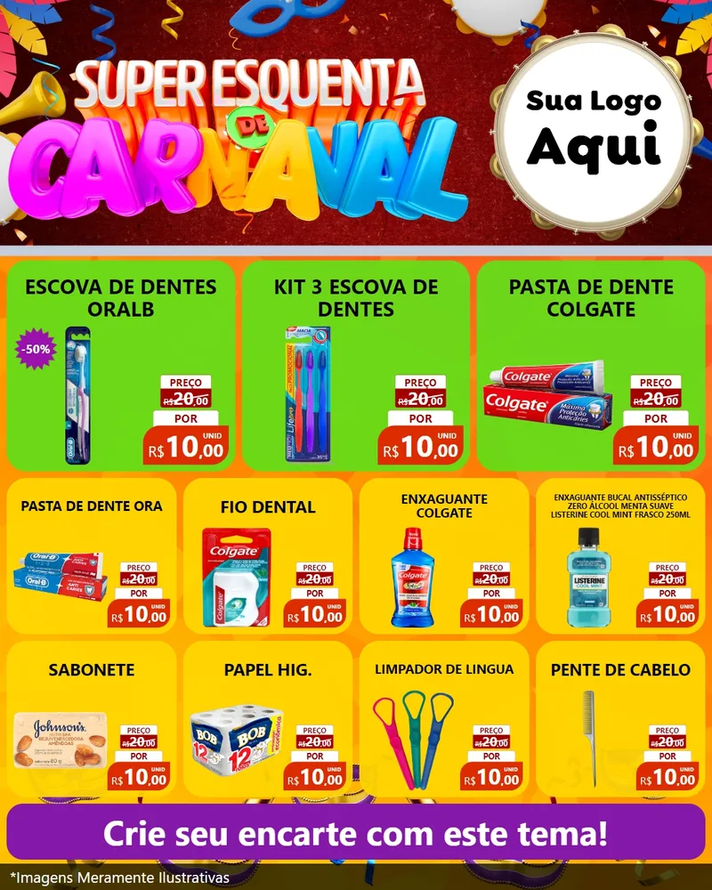 Modelo de Rede Social para Feed Instagram com o tema Super Esquenta de Carnaval para Higiene Pessoal