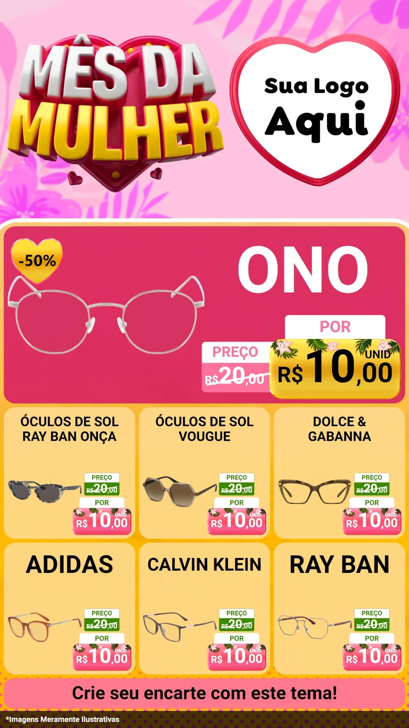 Modelo de Rede Social para Stories com o tema Mês da Mulher para Óticas