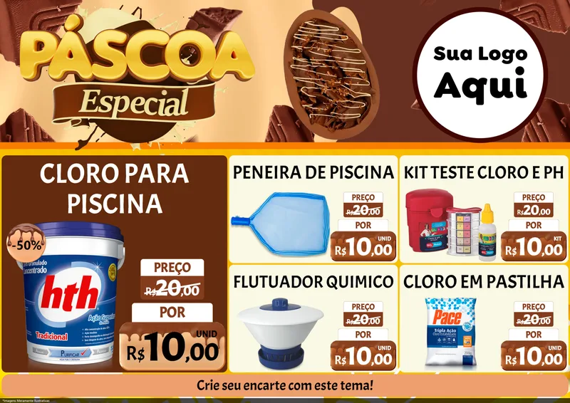 Modelo de Encarte para Encarte A4 Horizontal com o tema Páscoa Especial para Produtos para Piscina