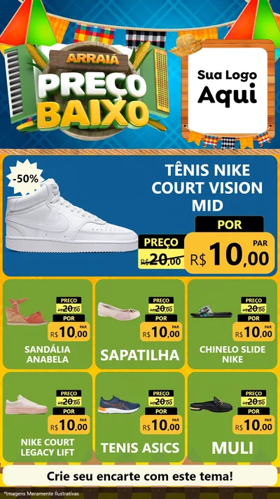 Modelo de Rede Social para Stories com o tema Arraiá de Preço Baixo - Junina para Calçados