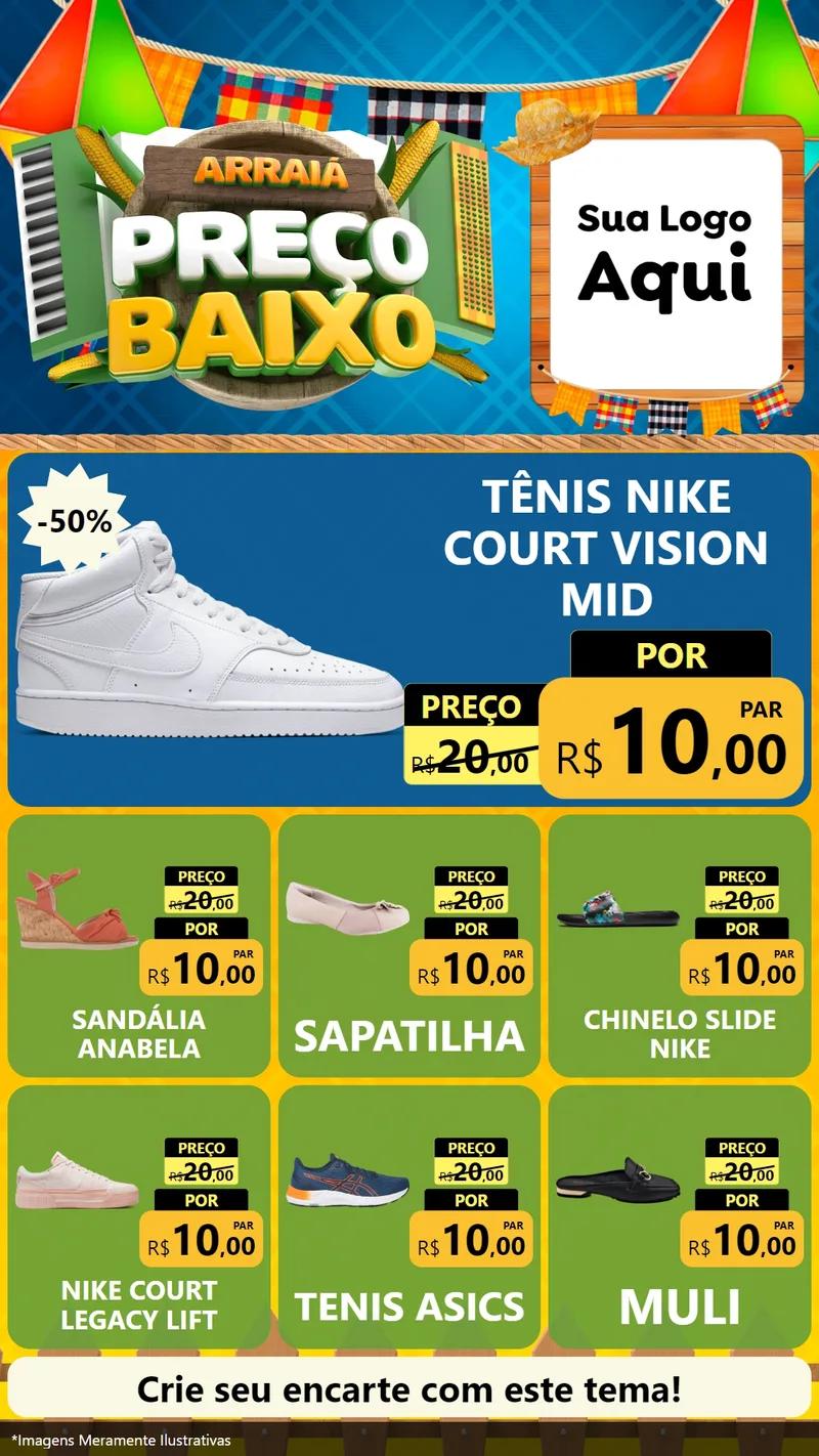 Modelo de Rede Social para Stories com o tema Arraiá de Preço Baixo - Junina para Calçados