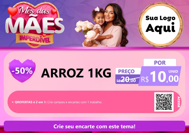 Modelo de Cartaz para Cartaz A4 Horizontal com o tema Mês das Mães Imperdível para Supermercado