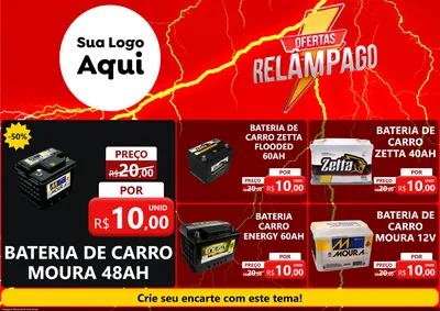 Modelo de Encarte para Encarte A4 Horizontal com o tema Ofertas Relâmpago para Baterias Elétricas