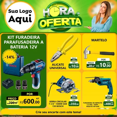 Modelo de Rede Social para Feed Facebook com o tema Hora da Oferta para Maquinas e Ferramentas