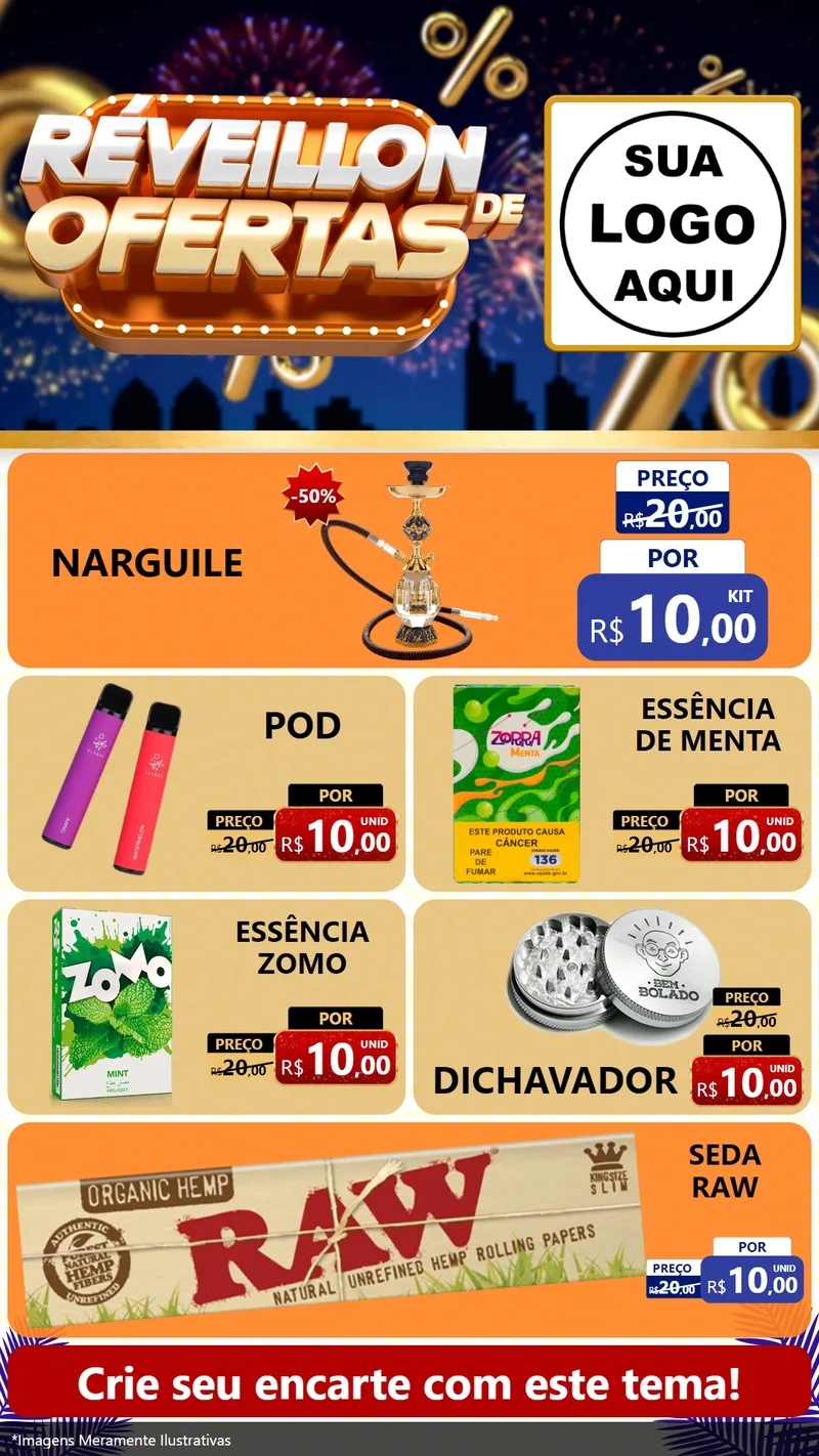 Modelo de TV para TV Vertical com o tema Réveillon de Ofertas para Tabacaria