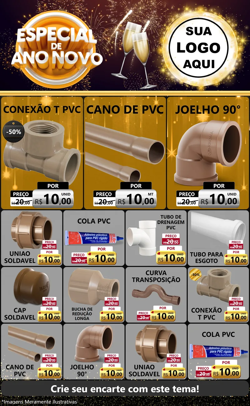 Modelo de Encarte para Encarte Grande com o tema Especial de Ano Novo para Tubos e conexões