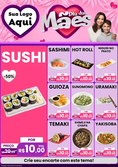 Modelo de Encarte para Encarte A4 Vertical com o tema Dia das Mães para Comida japonesa