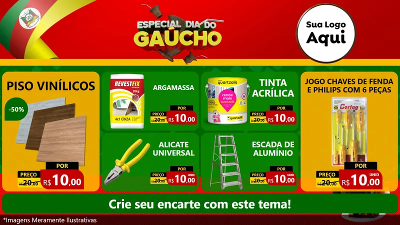 Modelo de TV para TV Horizontal com o tema Especial Dia do Gaúcho para Material para Construção