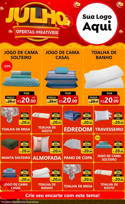 Modelo de Encarte para Encarte Grande com o tema Julho Ofertas Imbatíveis para Cama, Mesa e Banho