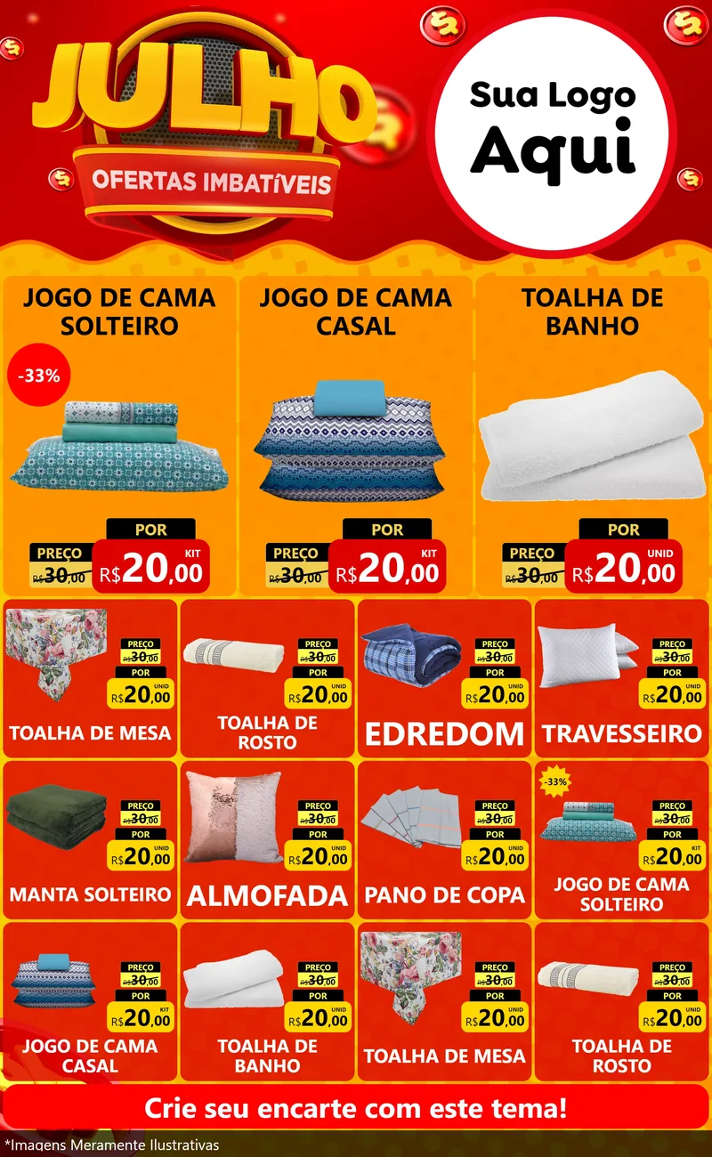 Modelo de Encarte para Encarte Grande com o tema Julho Ofertas Imbatíveis para Cama, Mesa e Banho