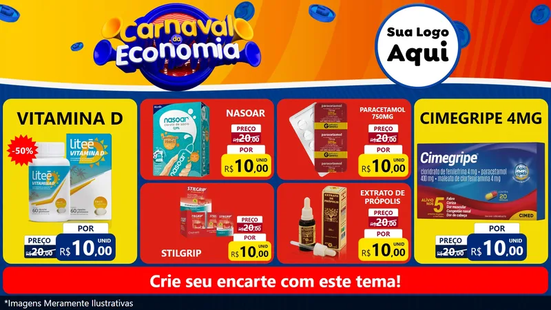 Modelo de TV para TV Horizontal com o tema Carnaval da Economia para Farmácia