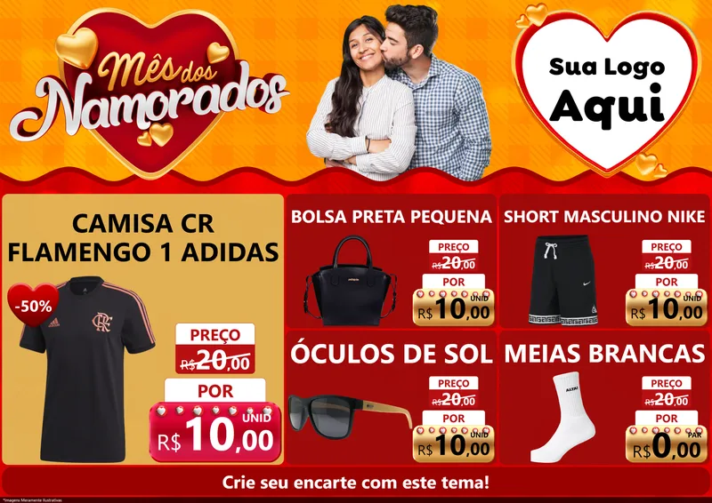 Modelo de Encarte para Encarte A4 Horizontal com o tema Mês dos Namorados para Roupas e acessórios