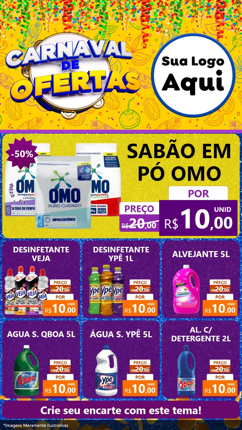 Modelo de Rede Social para Stories com o tema Carnaval de Ofertas para Produtos de Limpeza