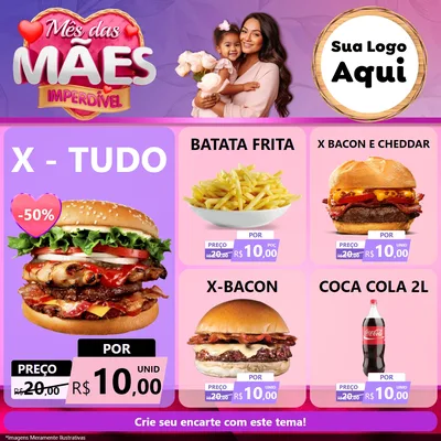 Modelo de Rede Social para Feed Facebook com o tema Mês das Mães Imperdível para Hamburgueria