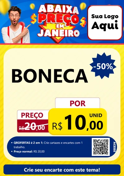 Modelo de Cartaz para Cartaz A4 Vertical com o tema Abaixa Preço em Janeiro para Brinquedos