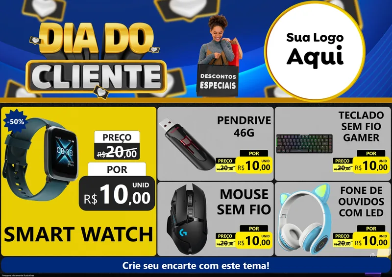 Modelo de Encarte para Encarte A4 Horizontal com o tema Dia Do Cliente para Informática