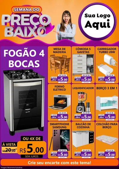 Modelo de Encarte para Encarte A4 Vertical com o tema Semana do Preço Baixo para Móveis e Eletro