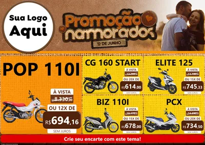 Modelo de Encarte para Encarte A4 Horizontal com o tema Promoção Namorados para Concessionaria de Motos