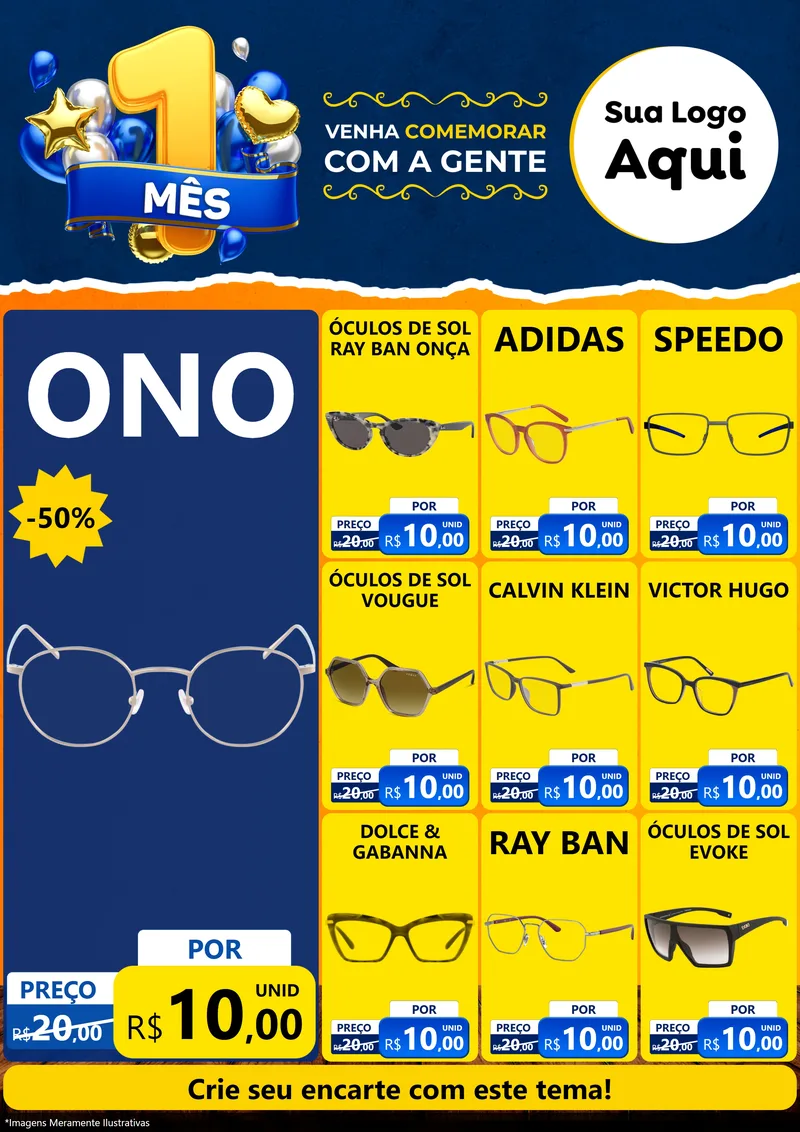Modelo de Encarte para Encarte A4 Vertical com o tema Um Mês de Aniversário para Óticas