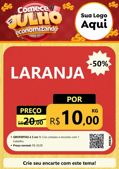 Modelo de Cartaz para Cartaz A4 Vertical com o tema Comece Julho Economizando para Hortifrúti