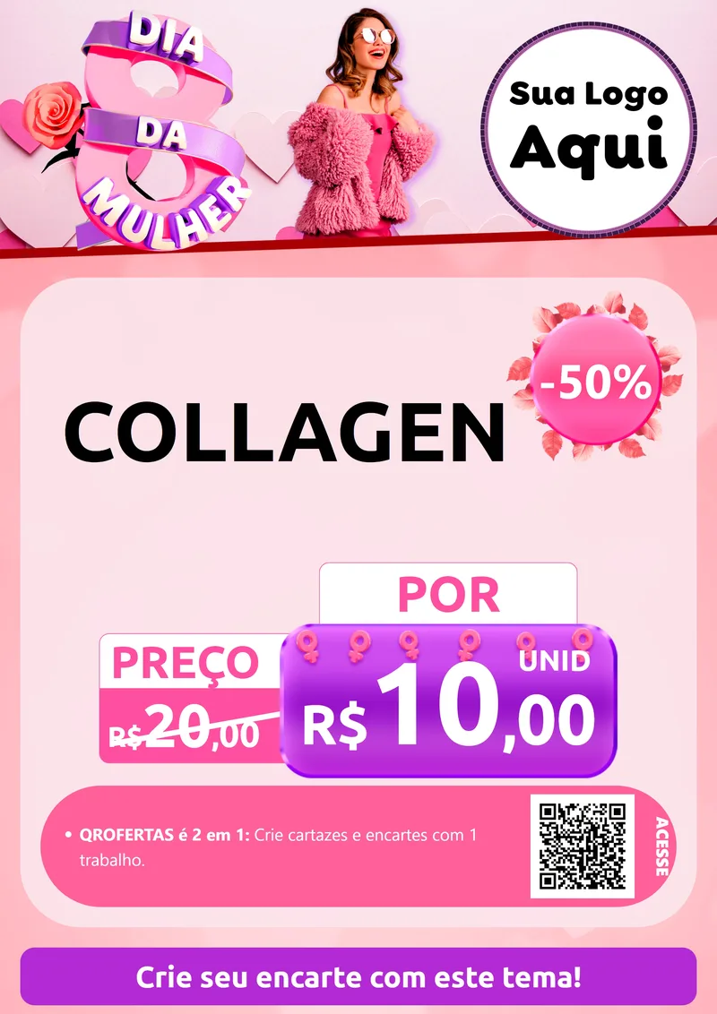 Modelo de Cartaz para Cartaz A4 Vertical com o tema Dia da Mulher para Suplementos alimentares